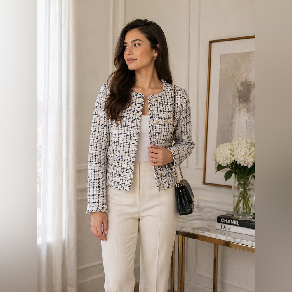 New Nanette Lepore Plaid Tweed Jacket Blazer Women's
